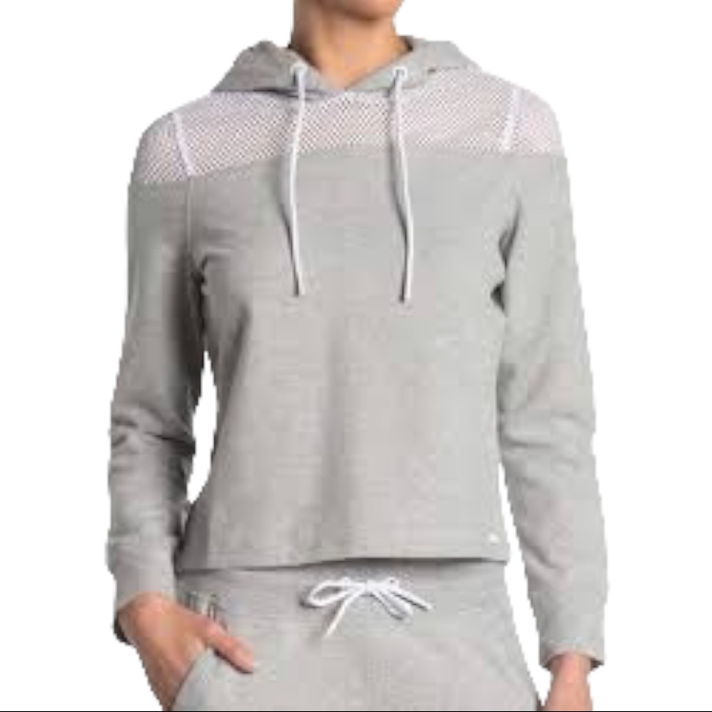 ANDREW MARC MNY mesh dropped shoulder cropped hooded active sweatshirt |…